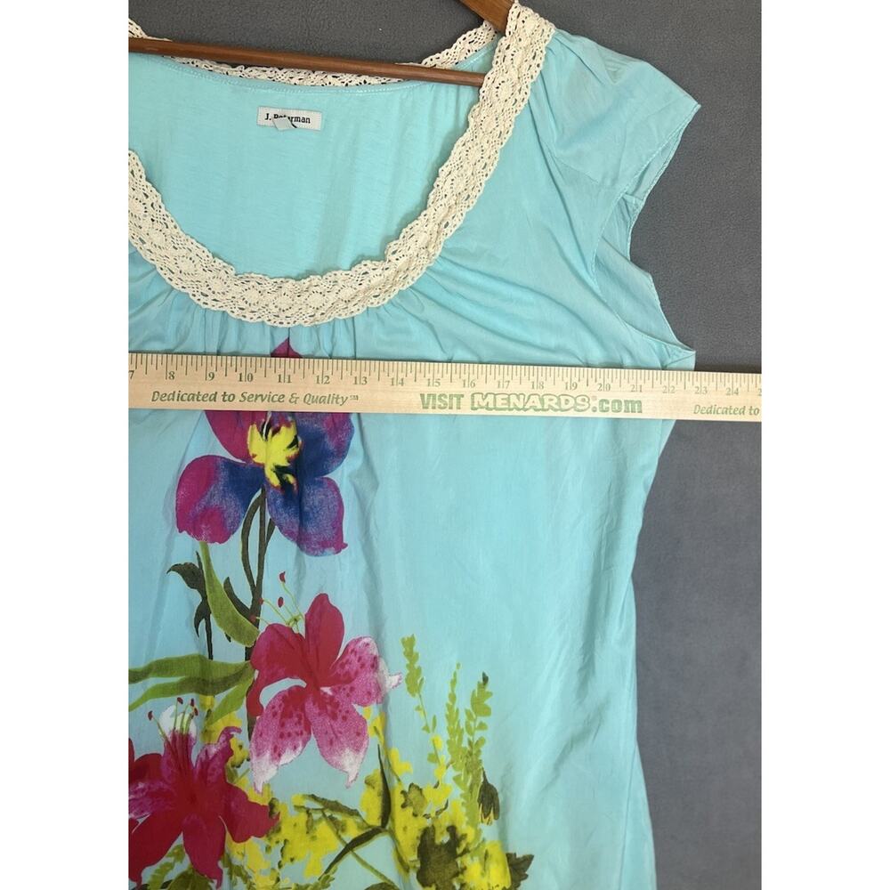 J. Peterman Floral Mumu Dress Sz 20 Blue Cotton Silk Lined Boho Resort Midi - Picture 11 of 12